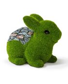 Lapin miniature en gazon vert/gris - 19x13x15 cm